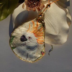 Cockatiel Bird - Decoupage Oyster Shell Ornament